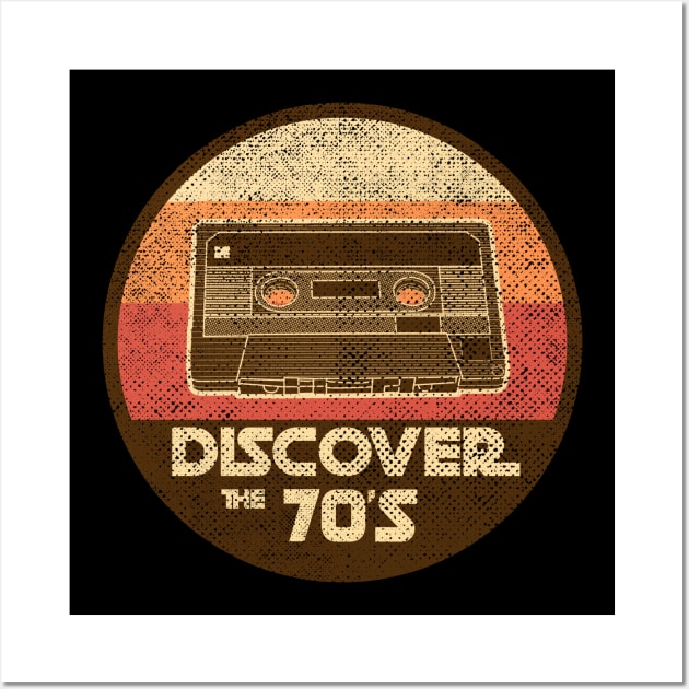 DISCOVER THE 70'S retro vintage cassette tape mashup Wall Art by leepianti